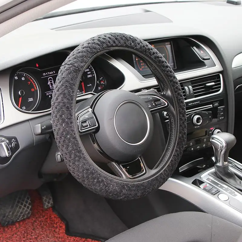 

Plush Steering Wheel Cover Car Universal Steering Wheel Cover Winter Artificial Fur Handmade Car Interior Hand Brake Cover