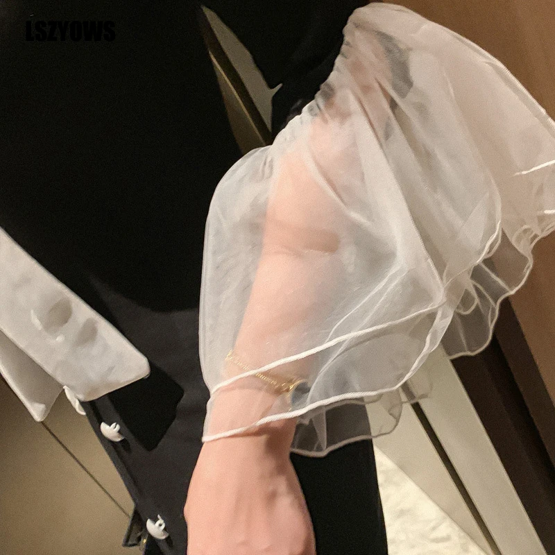 Элегантные платья средней длины, женское Сетчатое лоскутное платье с расклешенными рукавами и открытыми плечами, винтажное платье с разрезом на пуговицах, облегающее вечернее платье vestidos