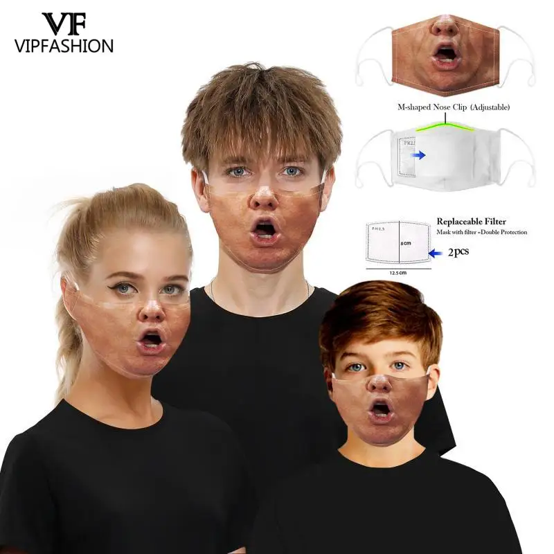 VIP Мода моющиеся рот маски 3D Забавный Череп гримаса печать многоразовая для