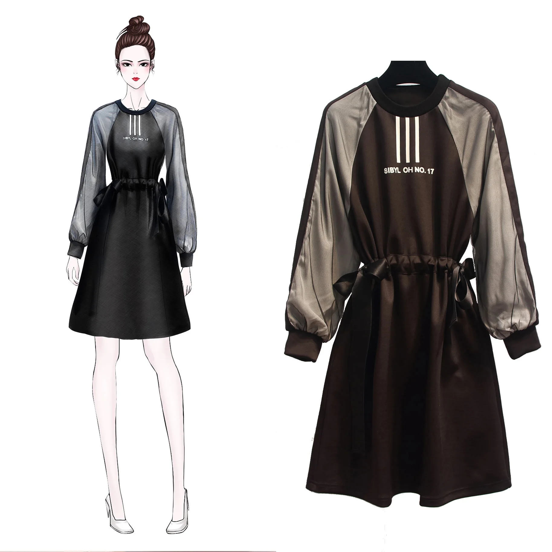 

Large Plus Size L- 5XL Fashion Sport Dress Women Contrast Color Long Sleeve Autumn Bodycon A Line Dress Drawstring Sportwear