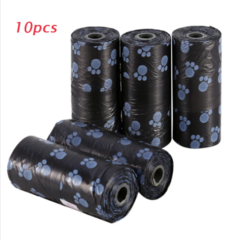 Black 10pcs 5/10/20 рулонов пакет для собачьих экскрементов домашних животных мешки для мусора на открытом воздухе сумка для переноски биоразлагаемые очистки отходов Палочки со шнуровкой чистый мешок для кошек и собак - Цвет: Black 10pcs