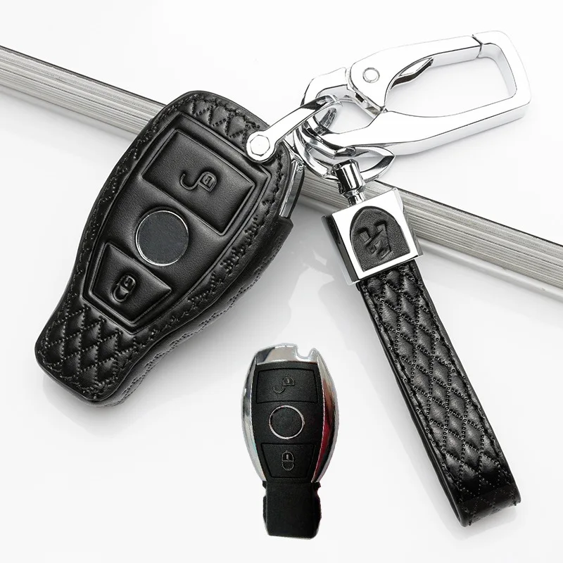 Из натуральной кожи для автомобиль mercedes benz ключ чехол для ключей для W203 W210 W211 AMG W204 C200 C250 W124 W140 W163 W202 CLA GLK C180 - Название цвета: Smart 2button Black