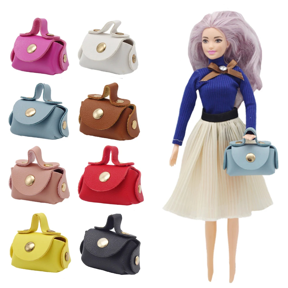 1 Pcs Fashion Lady Leather Bag Fashion Purse Cloth Handbag Clothes Dress Accessories for Barbies Doll 1/6 BJD House Girl Toy