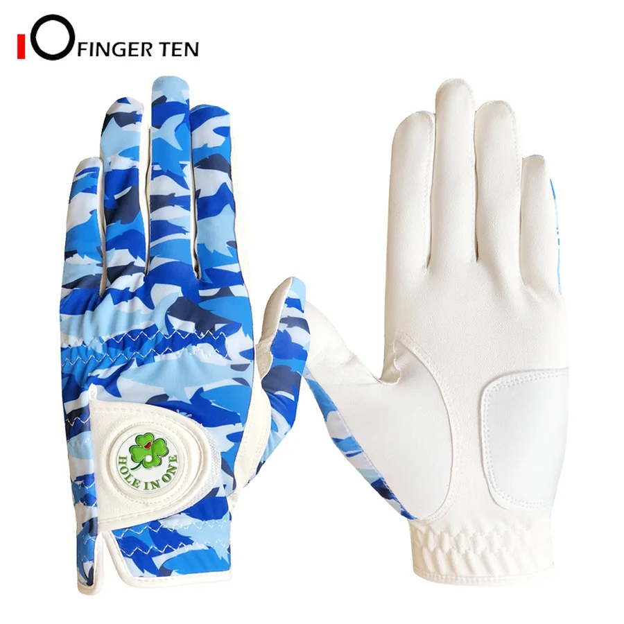 Blue Camouflage Design Golf Gloves Men with Ball Marker Cool All