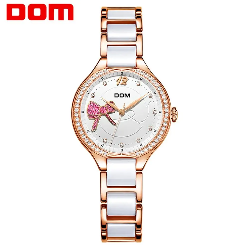 

Fashion Women Diamonds Wrist Watches DOM Ceramics Watchband Top Luxury Brand Dress Ladies Geneva Quartz Clock G-1271G-7MH