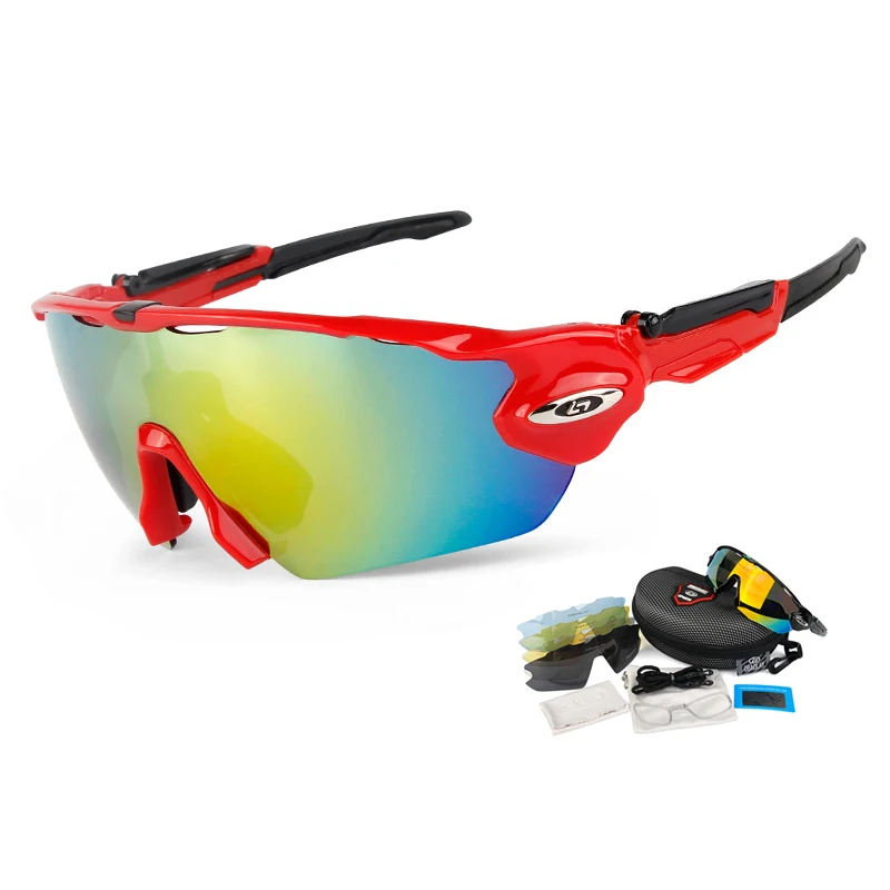 5 линз/комплект поляризованные очки для езды на велосипеде мужские женские UV400 DH MTB велосипедные солнцезащитные очки для улицы горный велосипед шоссейные велосипедные очки - Цвет: Red Black