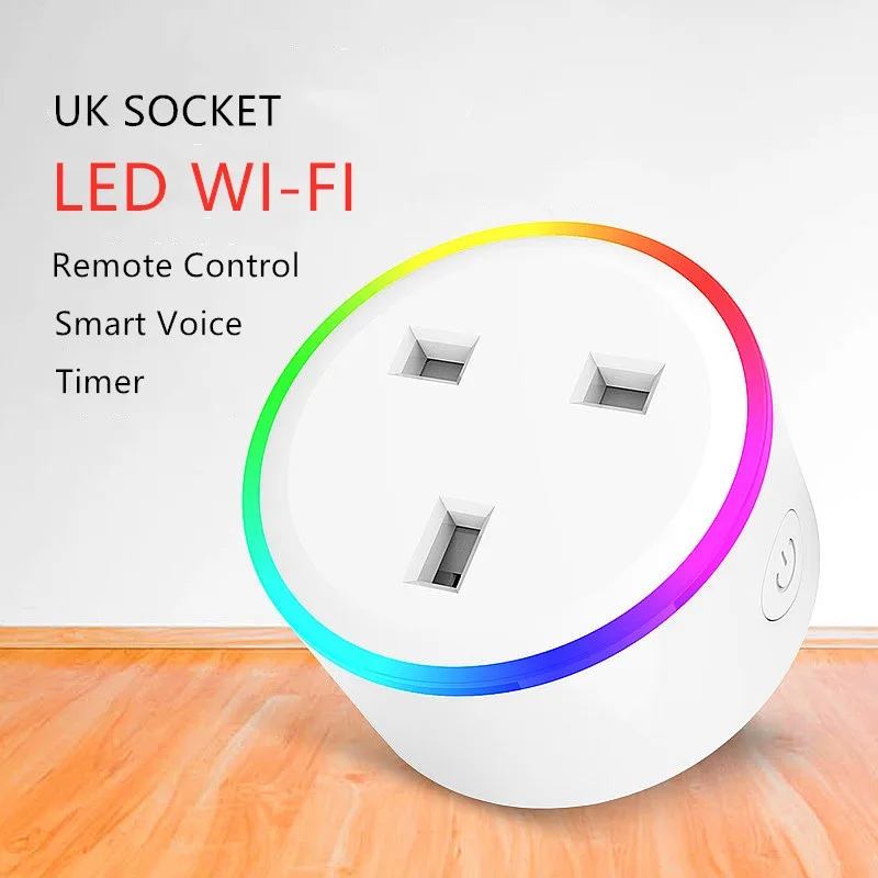Умный штекер Wi-Fi UK Разъем Alexa Google Home светодиодный цветной пульт дистанционного управления голосовым таймером
