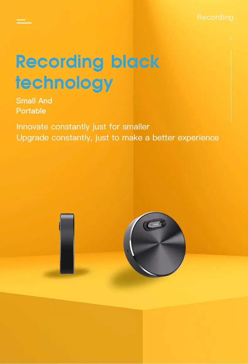 Düz bir yüzeyde küçük kare siyah mini ses kaydedici