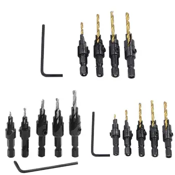 

4/5pcs 1/4 inch Hex Shank Countersink Drill Woodworking Drill Bit Drilling Set Pilot Holes For Screw Sizes #5 #6 #8 #10 #12