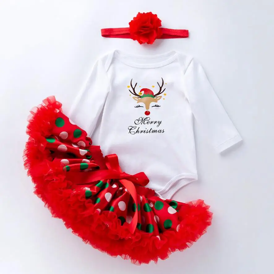 Baby Rompers Infant Clothing Glitter My1st 2nd Christmas Baby Girls Santa Baby Tutu Dress Jumpersuit Headband Shoes Headband
