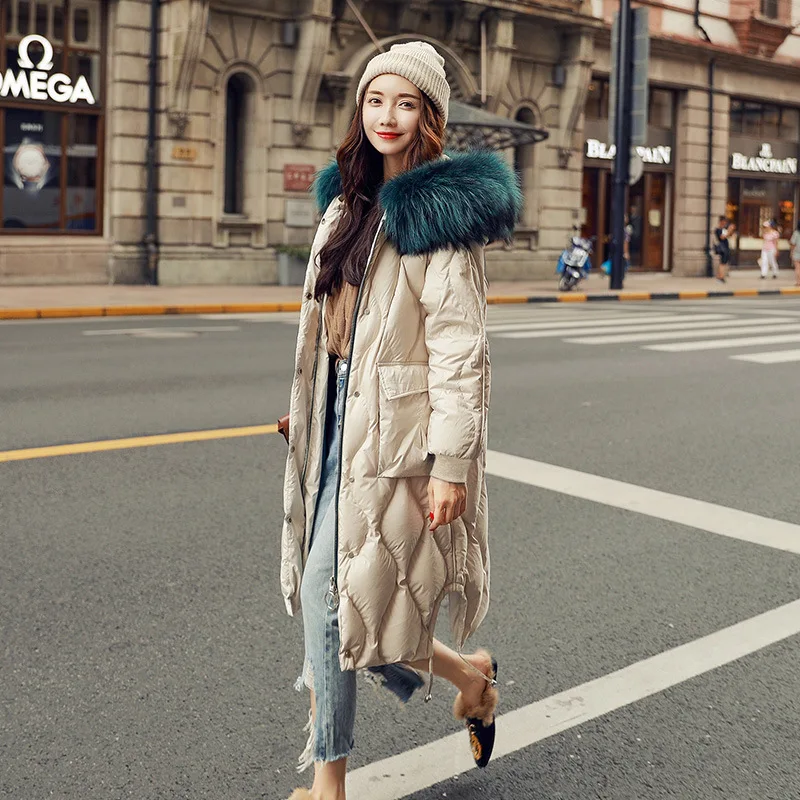 New Style down Jacket WOMEN'S Dress Fashion Winter Fashion Korean-style Mid-length White Duck down over-the-Knee Loose-Fit