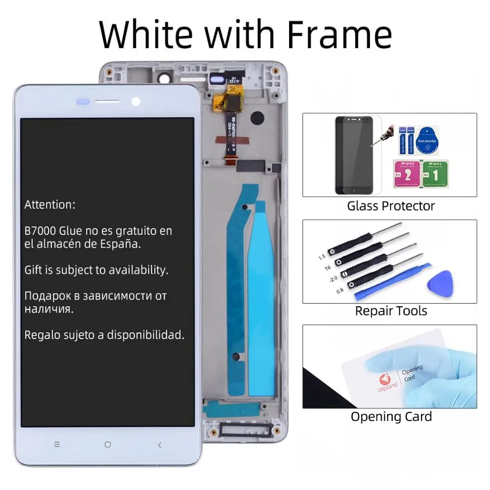 Дисплей для XIAOMI Redmi 3S 3S Prime LCD в сборе с тачскрином на рамке 5.0'' черный белый золото - Цвет: with Frame White