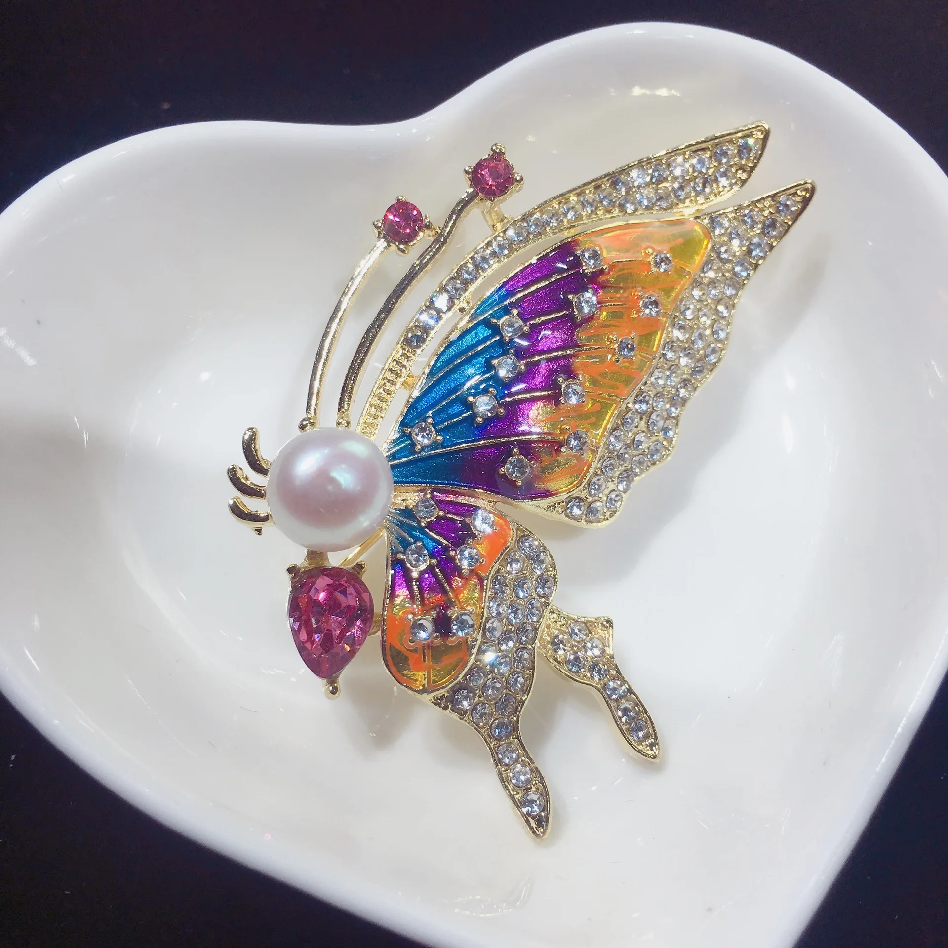 Enamel Butterfly Brooch Natural Freshwater Pearl Brooch Pins For Women Wedding Jewelry