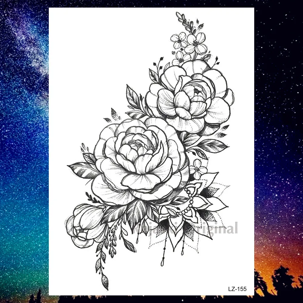 PLZ155 REJASKI черный серьги Henna Mandala цветок временные татуировки для Для женщин Стикеры пикантные водостойкие татуировки, боди-арт Arm талией, эксклюзивный дизайн татуировки - Цвет: PLZ155