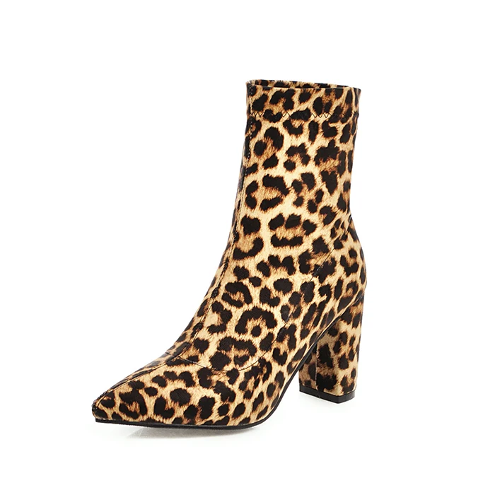 Женские ботинки в европейском стиле; женские эластичные ботинки в британском стиле; леопардовые Ботинки Martin; Botas; сезон осень-зима; высокие сапоги - Цвет: Leopard