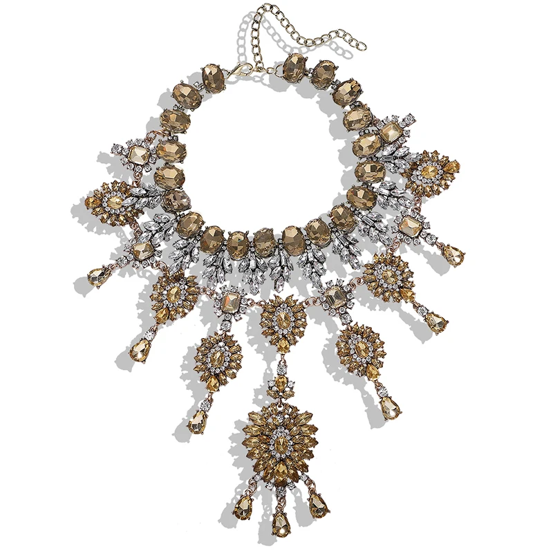 Dvacaman, Женская многослойная подвеска-кристалл на цепочке, ожерелье, большое массивное ожерелье, стразы, индийские свадебные ювелирные изделия, женская бижутерия AI32