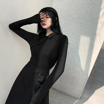 

LANMREM 2020 New Spring Lapel Button Decoration Solid Color Plus Cashmere Pullover Shirt Women Streetwear Slim Tops Tide PD812