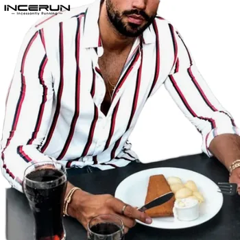 

Striped Long Sleeve Dress Shirt Men Breathable Lapel Casual Button Vintage High Street Mens Shirts INCERUN Camisa Masculina 2020