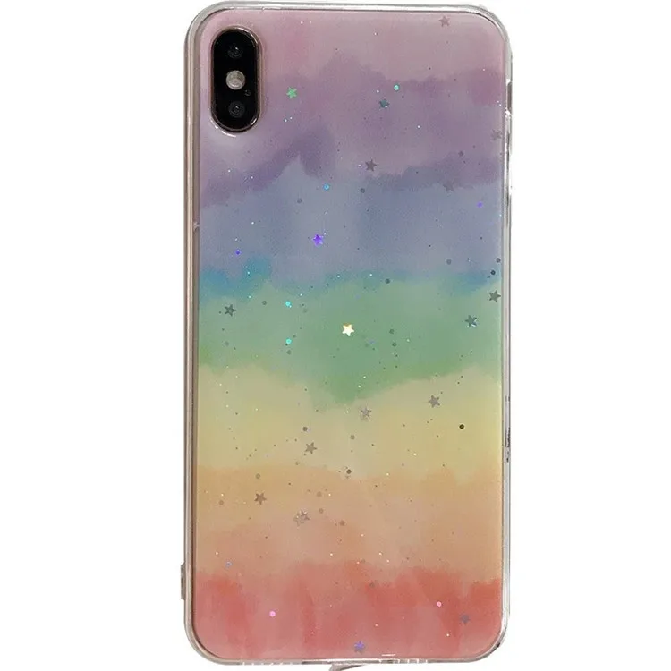 Japanese Retro Simple rainbow Gradient Glitter Phone case silicone cover for coque iPhone 7 7 Plus 6 8 6s Plus X XR xs max case