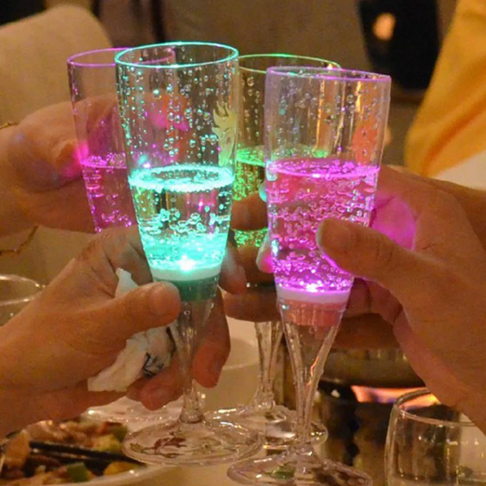 6pcs LED Light Up Wine Glasses Champagne Flute's Cocktail Flashing Cups