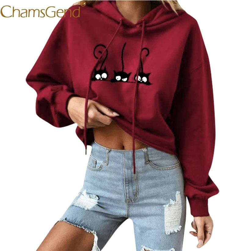 

Black Cats Print Women Girls Casual Long Sleeve Hoodie Sweatshirts Hip Hop Cropped Tops Streetwear Spring Fall Pullover Coat 907