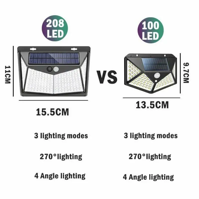 208LED открытый светильник ing солнечной энергии настенный светильник PIR датчик движения настенный светильник водонепроницаемый открытый датчик безопасности прожектор садовый светильник