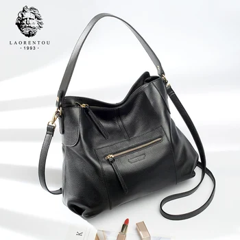 

LAORENTOU Commute Ladis Luxury Travle Purse for Women Large Capacity Female Laptop Totes 100% Genuine Leather Soft Handle Bag