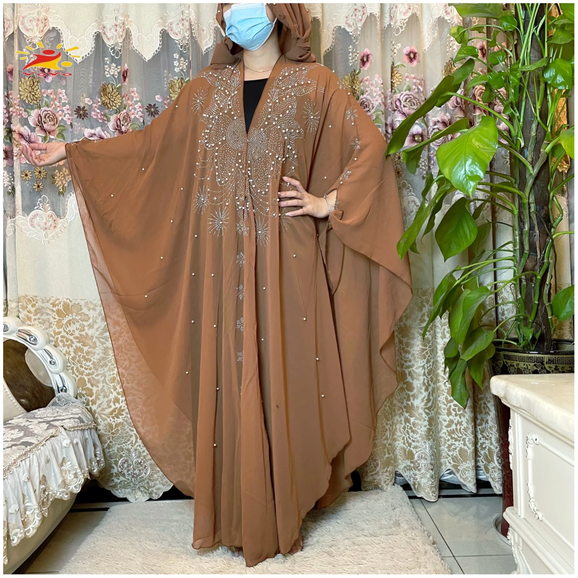 New muslim kaftan abaya dress kimono women dubai open abayas turkish stones chiffon hooded dress elegant