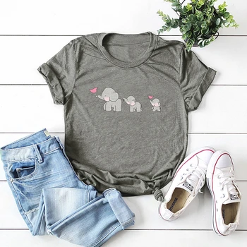 

Women's T-shirt Elephant Family Print Cotton Tshirt Summer Tops Tee Shirt Femme Clothing Polyester T Shirt