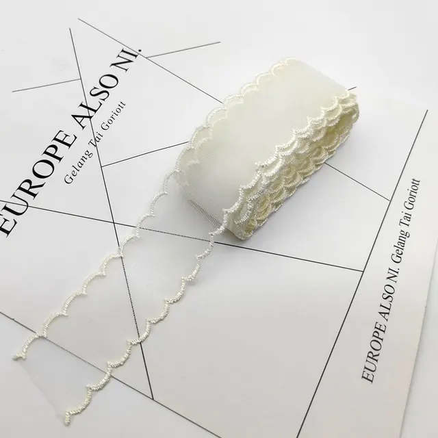 1yard Color Lace 38mm Fine Mesh Wave Ribbon  Decoration Handmade Headdress Hair Accessories DIY Material Bow Light yellow