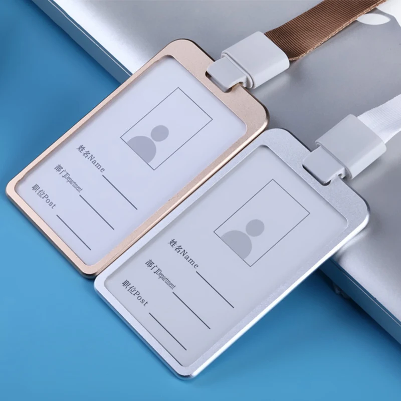 Sujetadora de tarjetas de identificación de Metal, soporte de etiqueta de paso de seguridad de negocios con cordón, suministros de empresa de oficina, soporte de tarjeta de autobús de trabajo, 1 ud.