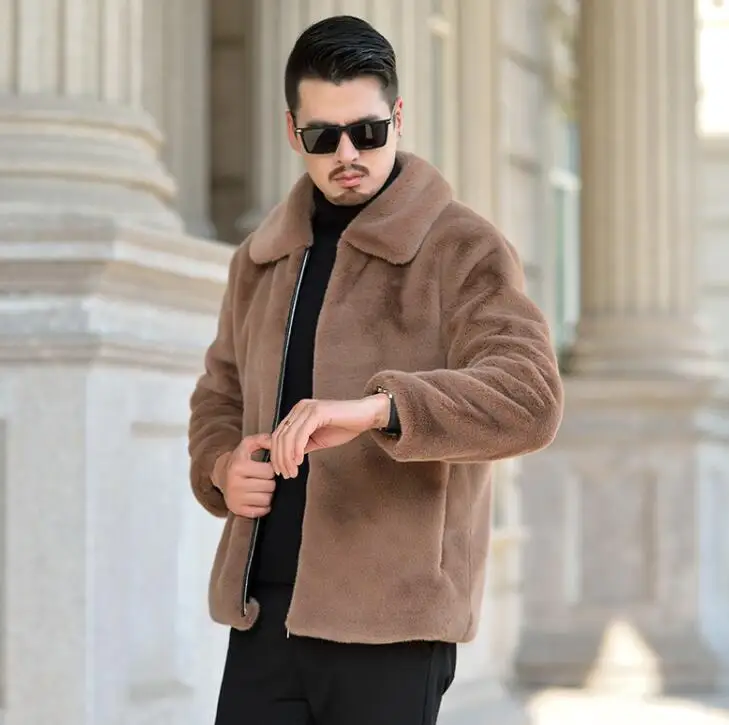 Brown autumn faux mink leather jacket mens winter thicken warm fur leather coat men slim jackets jaqueta de couro fashion 967 - Цвет: Коричневый