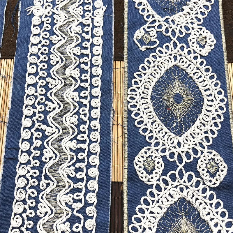 Джинсовая ткань с вышивкой блестки лента этнический декор Непал тайский