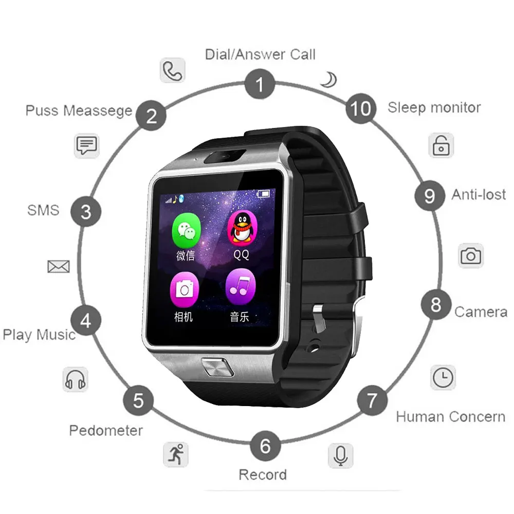 DZ09 Смарт-часы умные часы электронные мужские часы для iPhone samsung huawei Xiaomi Android мобильных телефонов Bluetooth SIM TF карты Камера