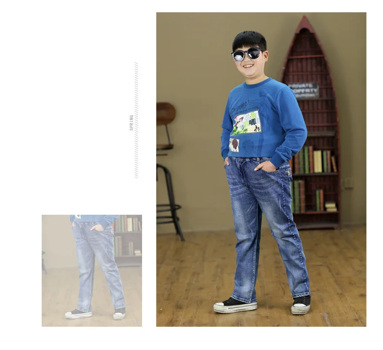 Crawler BOY'S Plus-sized Jeans Children Big Kid Loose And Plus-sized Straight-leg Pants Fat Child Casual Cowboy Trousers