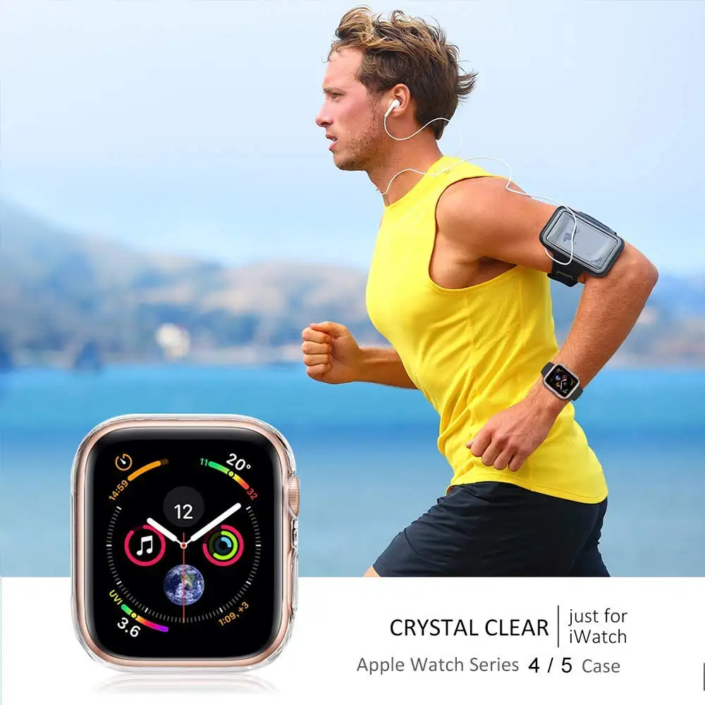 Прозрачная мягкая термополиуретановая накладка рамка Крышка для Apple Watch, версии 44/40 мм чехол подходит для наручных часов iWatch серии 4 5