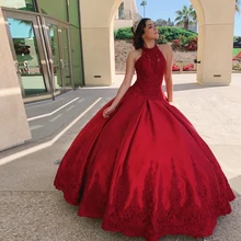 Красное сатиновое бальное платье, бальные платья, кружевная плиссированная юбка с аппликацией, платье для выпускного вечера для маленьких девочек, милое платье размера плюс 15