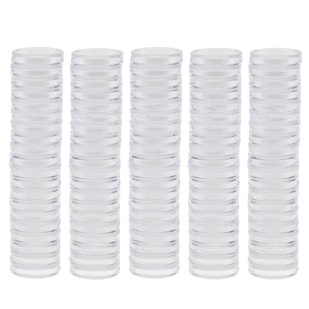 MagiDeal 100pcs/Lot Clear Round Plastic Coin Capsules Container Storage Holder Case 19mm/22mm/28mm/30mm/37mm/38mm
