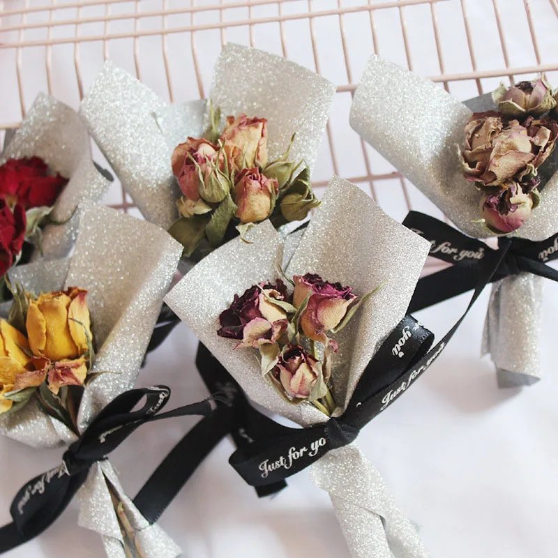 

1pc Golden/Silver Paper Dried Rose Flower INS Style Mini Bouquet For Valentine's Day Gift Decor DIY Home Photography Props