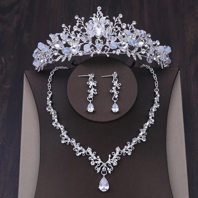 Luxury Crystals Beads Bridal Crowns and Tiaras Headbands Necklace Earrings Set