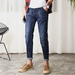 Джинсы для мужчин, облегающие брюки, классические модные джинсы, мужские джинсовые брюки, повседневные обтягивающие прямые эластичные