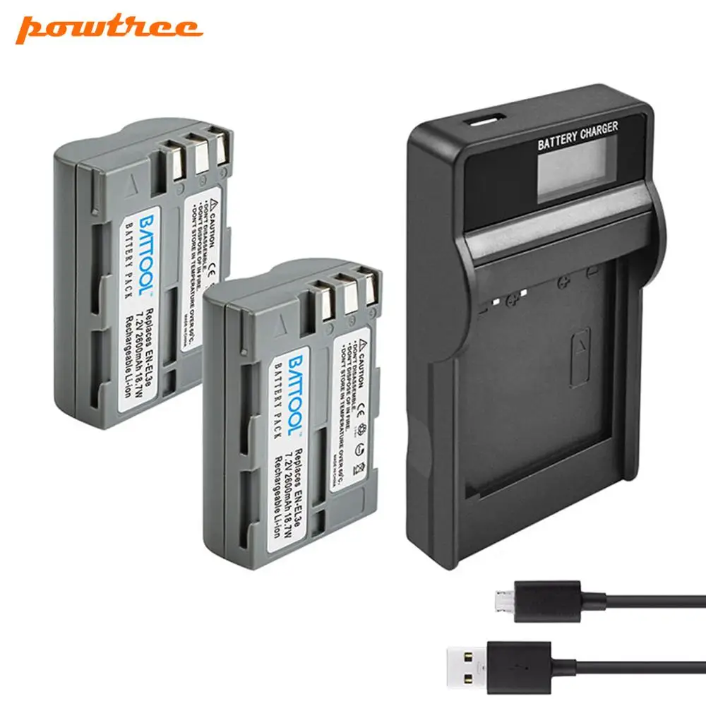 2 BATTERY Charger Battool 2.0Ah Камера Батарея+ ЖК-дисплей Зарядное устройство EN-EL3e RU EL3e EL3a ENEL3e для Nikon D300S D300 D100 D200 D700 D70S D80 D90 D50 - Цвет: 2 BATTERY Charger