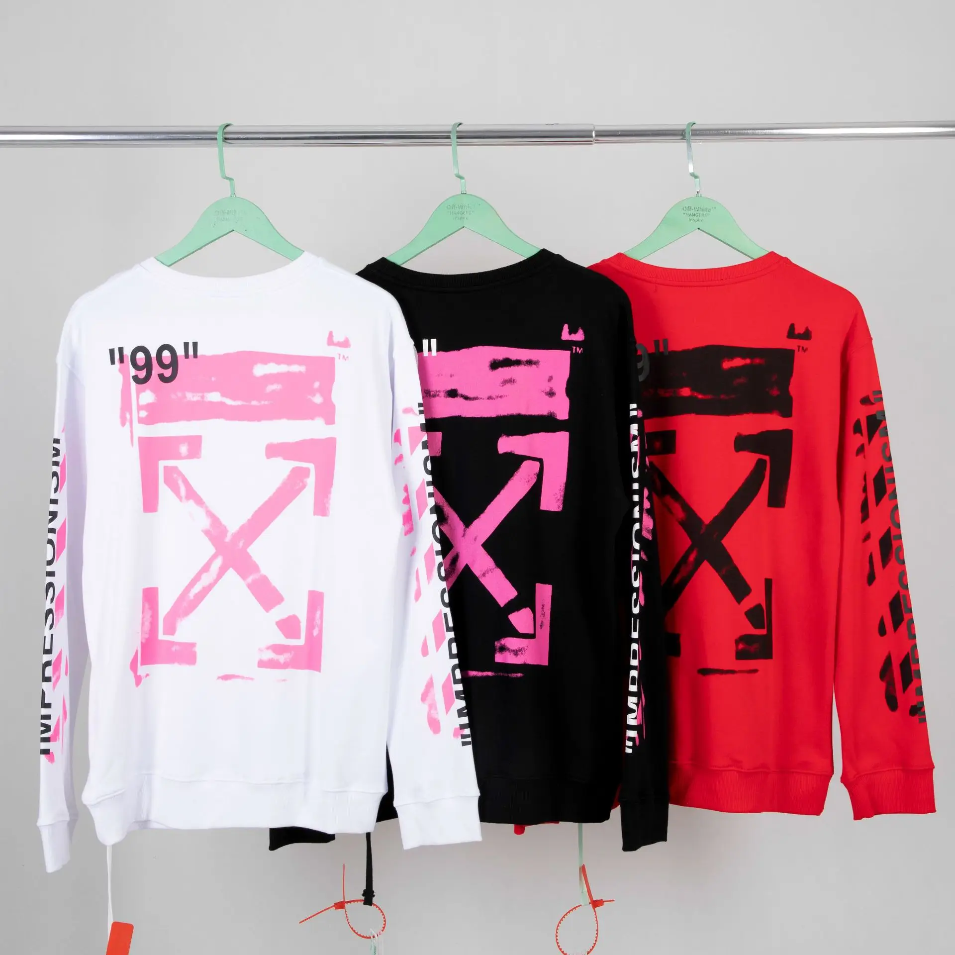 OFF-WHITE OW Весна и лето 99 лет краска пара мужская хлопковая толстовка с круглым вырезом
