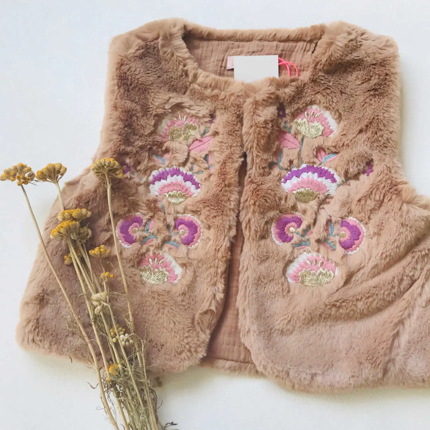 Lou& M/Детская куртка; коллекция года; Новинка; зимнее бархатное пальто с цветочной вышивкой для девочек; плотная теплая верхняя одежда для маленьких детей - Цвет: brown vest