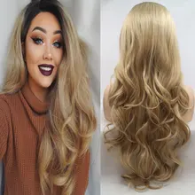 BM темные корни Омбре Золотой Блонд объемная волна синтетические волосы 1*4 парик фронта шнурка термостойкие волокна волос Средняя часть для женщин парики
