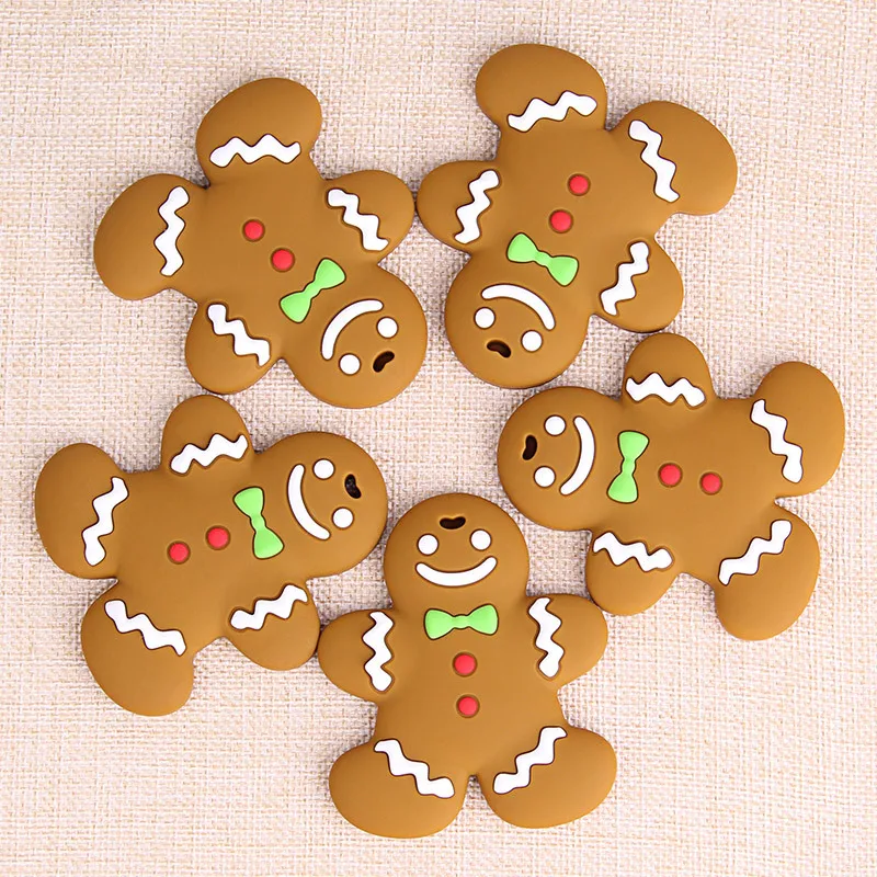 

Baby Silicone Teethers BPA Free Teething Toy Christmas Gingerbread Man Baby Teether Silicone Beads DIY Chain Infant Teether