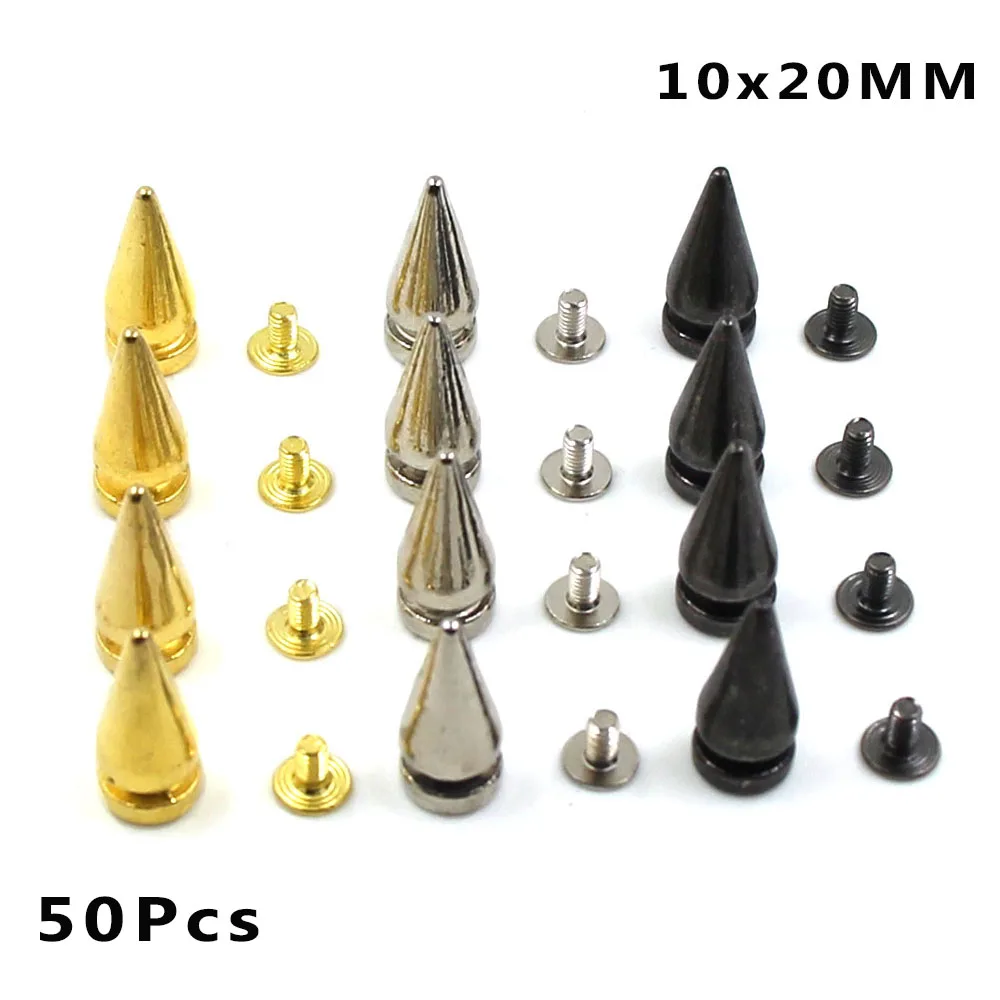 50Pcs Sliver Gold Spikes And Studs For Punk Rock Leather DIY Conical Metal Stud Screwback Nailheads Rivets For Shoes Clothes Bag