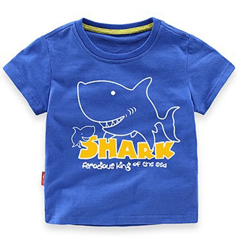 Футболка с изображением животных для маленьких мальчиков, хлопковые футболки для мальчиков, Детская верхняя одежда с принтом акулы, детская одежда, топы, одежда для мальчиков 1-6 лет - Цвет: Синий