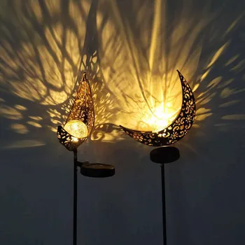 

Garden Solar Light Courtyard Outdoor Moon Crack Glass Globe- Metal Lamp Garden Landscape Decor Lighting Sun Moon Flame Dropship
