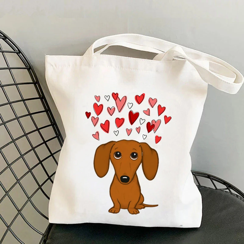 Bolso de compras con estampado de perro salchicha para mujer, bolsa grande de tela reutilizable, informal, Harajuku|Bolsas compras| - AliExpress